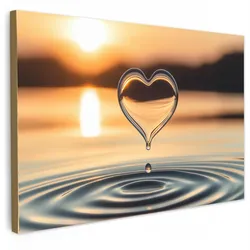 LEINWANDBILD Herz - Wasser - Sonnenuntergang - Natur - Zen Wanddeko 90x60 cm