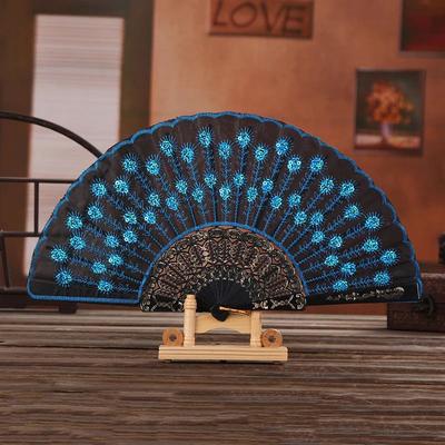 Uplift Treasures Chinese Style Embroidered Folding Hand Fan light Blue