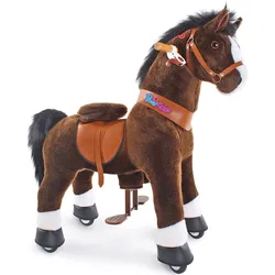 PonyCycle Pferd Medium Hüpftier Kinder Dunkelbraun Plüsch/Stahl - Sitzhöhe 43,5 cm, Fördert Motorik & Tastsinn