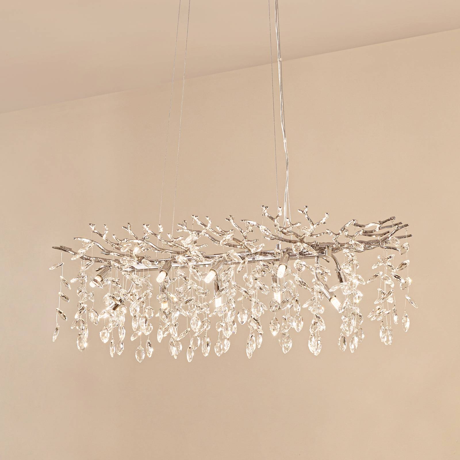 Crystal Pendant Light Bellora Lucande, dimmable, Chrome / silver, Living / Dining Room, Crystal, Modern, Ceiling Light