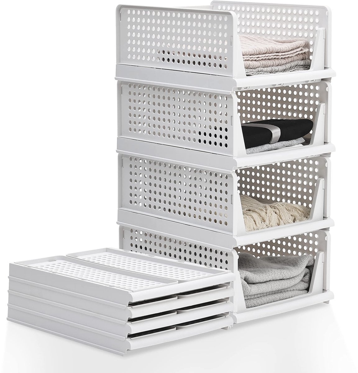Unyqoos Stapelbare Opbergdozen van Plastic, Set van 4 Stuks