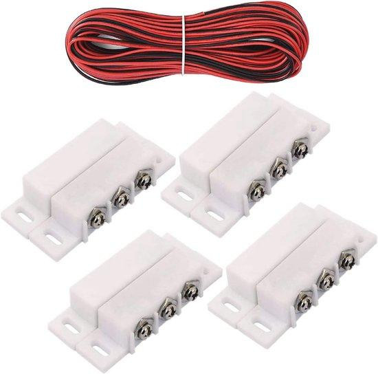 Veiligheidsalarm contact sensor voor deur en raam - Magnetische schakelaar met 300 cm kabel (4 stuks)