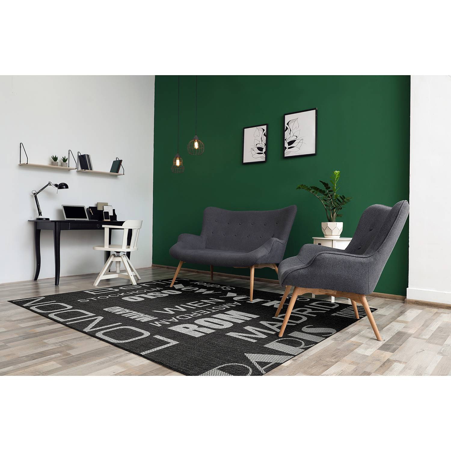 home24 Vloerkleed Saint Louis grijs zwart abstract modern B: 120 cm, D: 170 cm, Kunstvezels