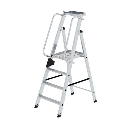 PROREGAL Plattformleiter | 4 Stufen | inkl. beidseitigem Handlauf | Aluminium | nivello Leiterschuhe