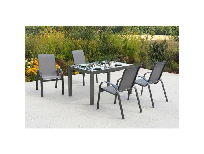 Gardenson Gartentischgruppe Amalfi, Graphitfarben, Grau, Metall, Glas, rechteckig, Gartenmöbel, Gartengarnituren, Gartenmöbel-Sets