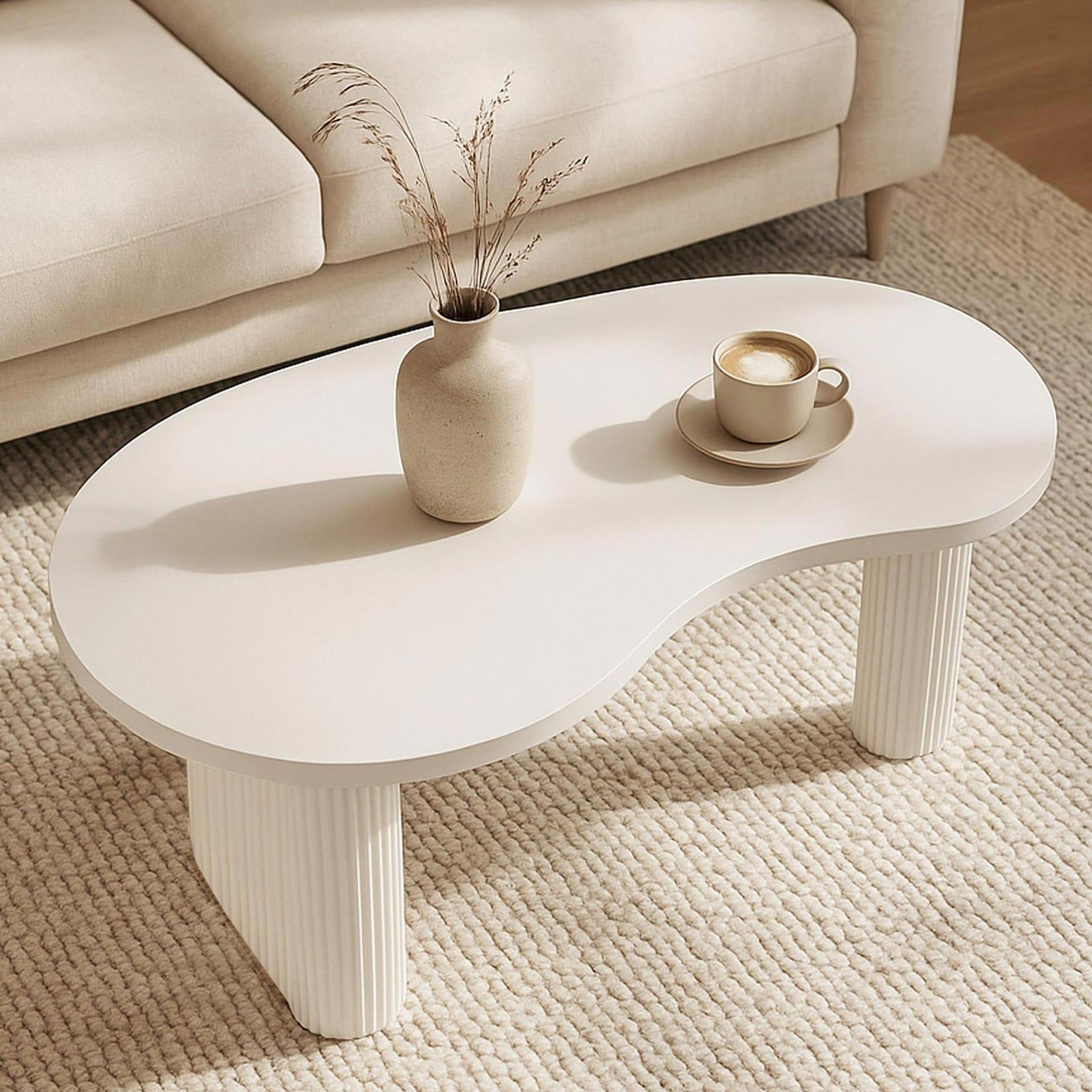 Couchtisch MCW-O29, Beistelltisch Sofatisch, organische Form Melamin Holz, 45x110x60cm ~ weiß