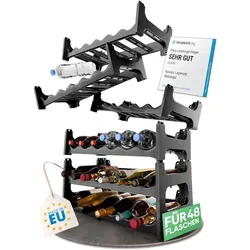 Flaschenregal für 48 Flaschen aus Kunststoff Recycelt , erweiterbar , Weinregal stapelbar , Schwarz , Getränkeregal Flaschen Regalsystem , Regal für Getränke , Flaschenschrank , Spirituosen Regal