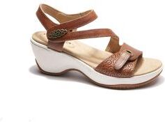 Women's Cindy Ankle Strap Wedge Sandal by Hälsa in Cognac Embossed (Size 6 1/2 M)