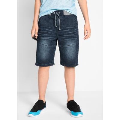 Bermudas BONPRIX, Jungen, Gr. 170, N-Gr, dunkelblau denim, Obermaterial: 98% Baumwolle, 2% Elasthan, regular fit, Hosen Bermudas, mit elastischem Bund und Bindeband, Regular Fit, schmale Passform