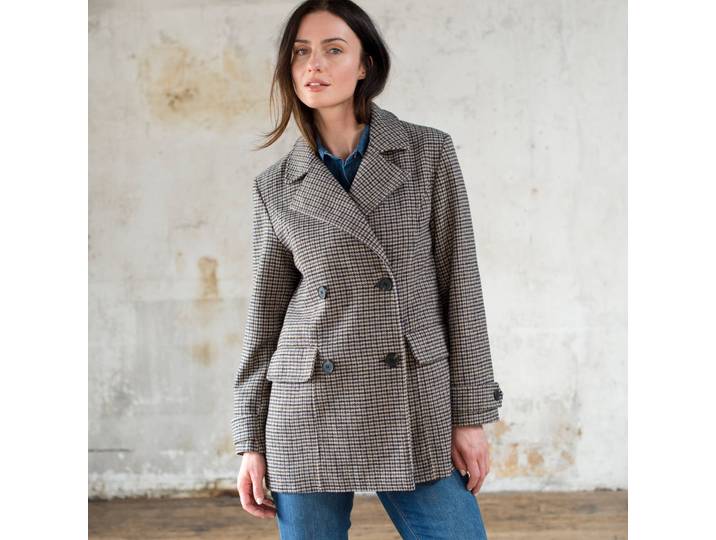 Manteau caban boutonné à carreaux - Blancheporte
