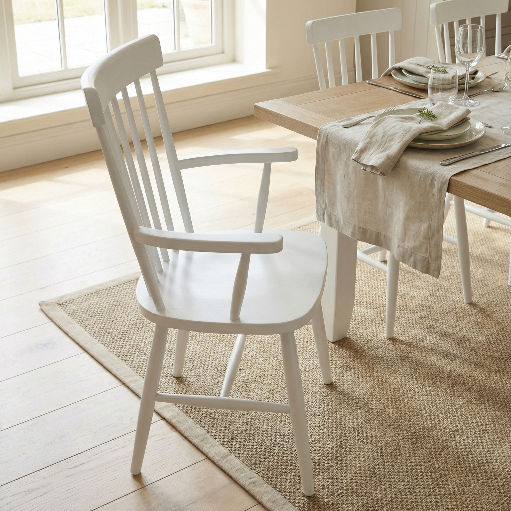 Burford Spindleback Dining Chair with Armrest in Warm White