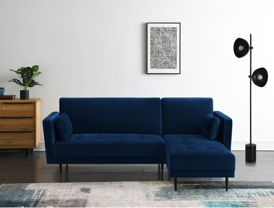 Etta Avenue Brutus Sleeper Corner Sofa Midnight Blue 83cm H X 219cm W X 152cm D