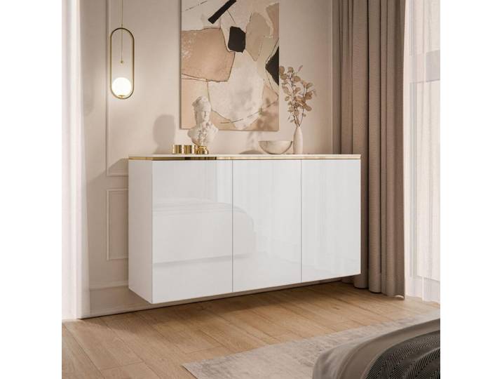 Dreitrügige Kommode AURORA WEISS HOCHGLANZ 3D