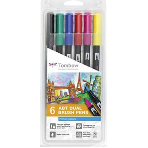 Tombow Brush-Pen ABT-6P-1 ABT Dual Brush Pen, Primärfarben, 2 Spitzen 0.8 & 3.3-10 mm, 6 Stück