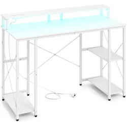 COSTWAY Computertisch mit LED, Steckdosen, Monitorständer, Eckschreibtisch mit Ablagen & Ladestation, 120x50x87 cm