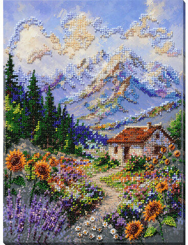 Perlen-Stickbild "Berglandschaft", 22 x 30 cm