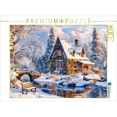 CALVENDO Puzzle Cottage Haus am Wasser zur Weihnachtszeit | 2000 Teile Lege-Größe 90x67cm Foto-Puzzle für glückliche Stunden