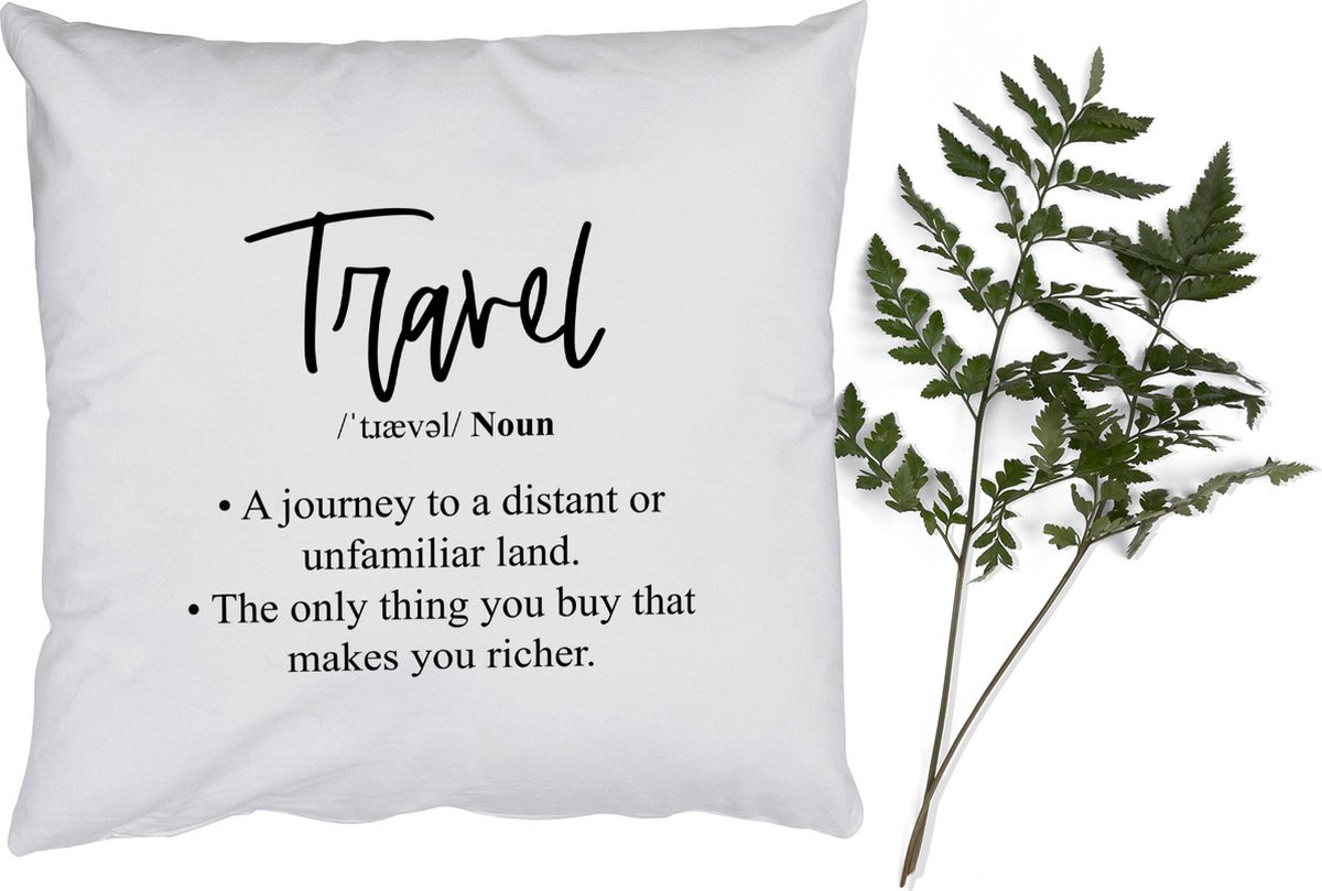 Sierkussen met Travel Quote A journey to a distant or unfamiliar land - 50 x 50 cm