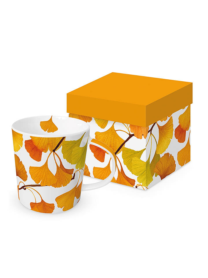 ppd Jumbotasse "Gingko" in Weiß/ Orange - 400 ml - onesize