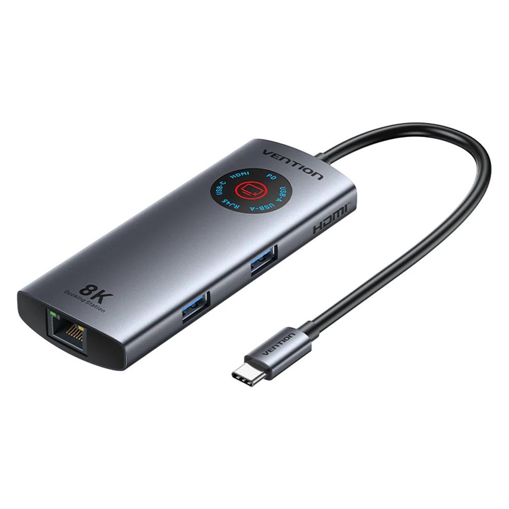 Vention Stacja dokująca USB-C 6w1 8K 30Hz 100W PD z wyświetlaczem LED (USB-C, 6 Ports) (TQZHB)