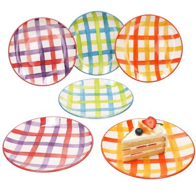 6x Picknick Kuchenteller Ø19,3cm Steingut bunt kariert Dessertteller Frühstück
