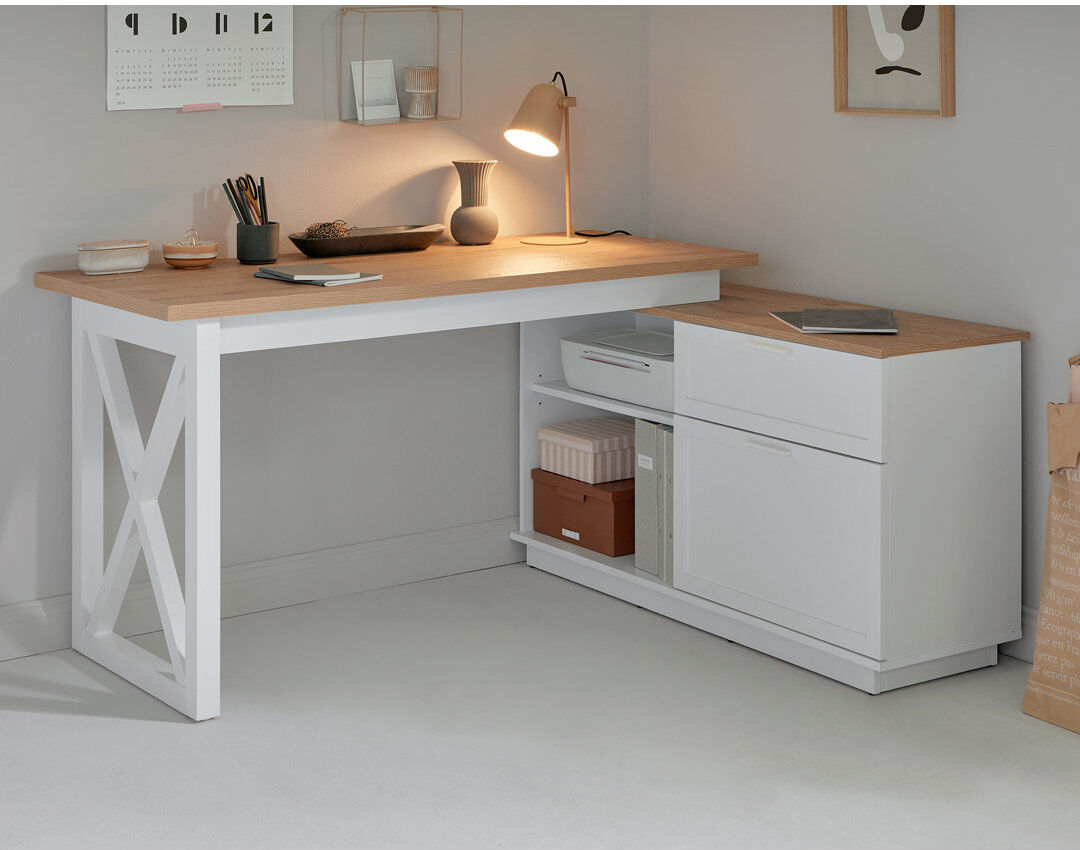 Fernleaf Epping Modular L-Shaped Computer Desk Natural/White 75cm H X 150cm W X 119.2cm D