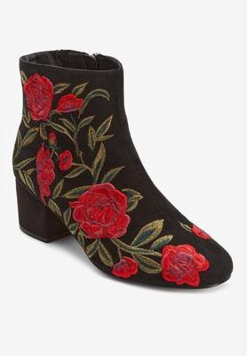Women's The Sidney Bootie by Comfortview in Black Embroidery (Size 8 M)
