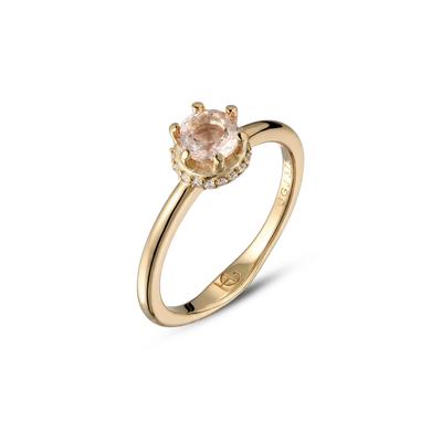 Verlobungsring HAZE & GLORY "Ring Diamant Morganite Verlobungsring Weiß (0.09 ct) 375 Gelbgold" Gr. 58, gold, Fingerringe, Damen, 58, Gelbgold 375, Verlobungsring