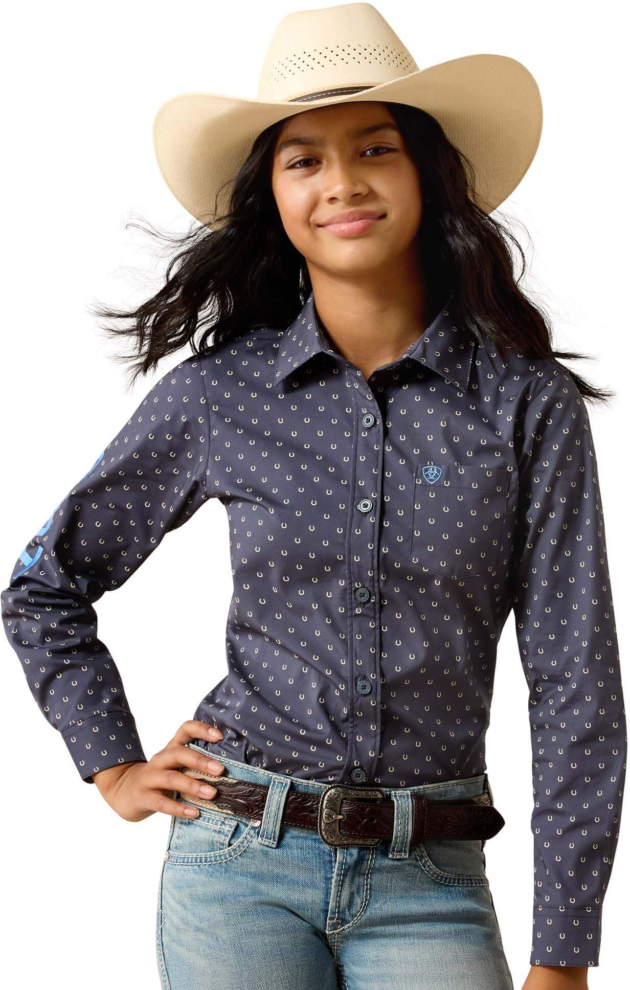 Kid's Team Kirby Shirt in Navy Horseshoe, Size: 2XL by Ariat