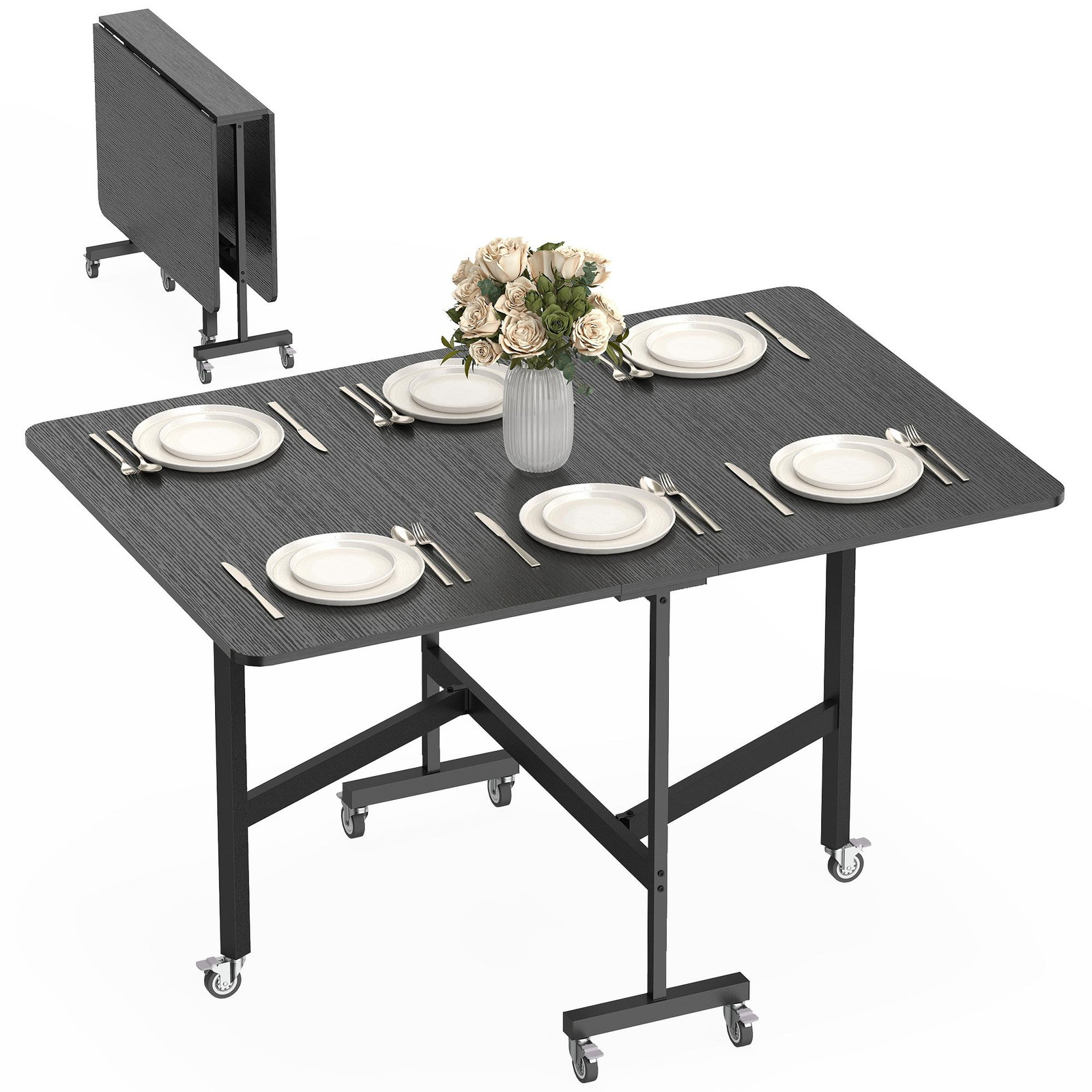 HOMCOM Inklapbare Eettafel voor 4-6 personen met wielen en remmen