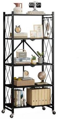 SUGIFT 5-Tier Foldable Metal Storage Shelf with Wheels, No-Assembly Heavy-Duty Organizer Rack, 750 lbs, Black