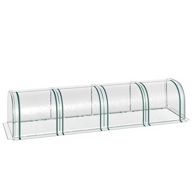 MODFU Tunnelgewächshaus 395x100x80 cm Transparent mit 4 Reißverschlussfenstern PVC Folie auf Stahlrahmen kompakt für Garten Balkon Terrasse