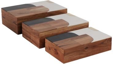 Sagebrook Home Modern Decorative Storage Boxes - Set of 3 Resin, Wood & Fabric Stylish Organizers