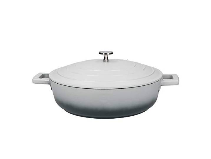 MasterClass Ondiepe braadpan met deksel, 4L/28 cm, lichtgewicht gegoten aluminium, inductiekookplaat en ovenbestendig, grijs ombre