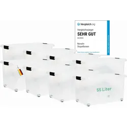 Novaliv 8x Aufbewahrungsboxen mit Deckel Groß 55L transparente Nestbar stapelbar mit Clipverschluss Rollboxen Kunststoff BPA-frei 61x40x32,5 cm