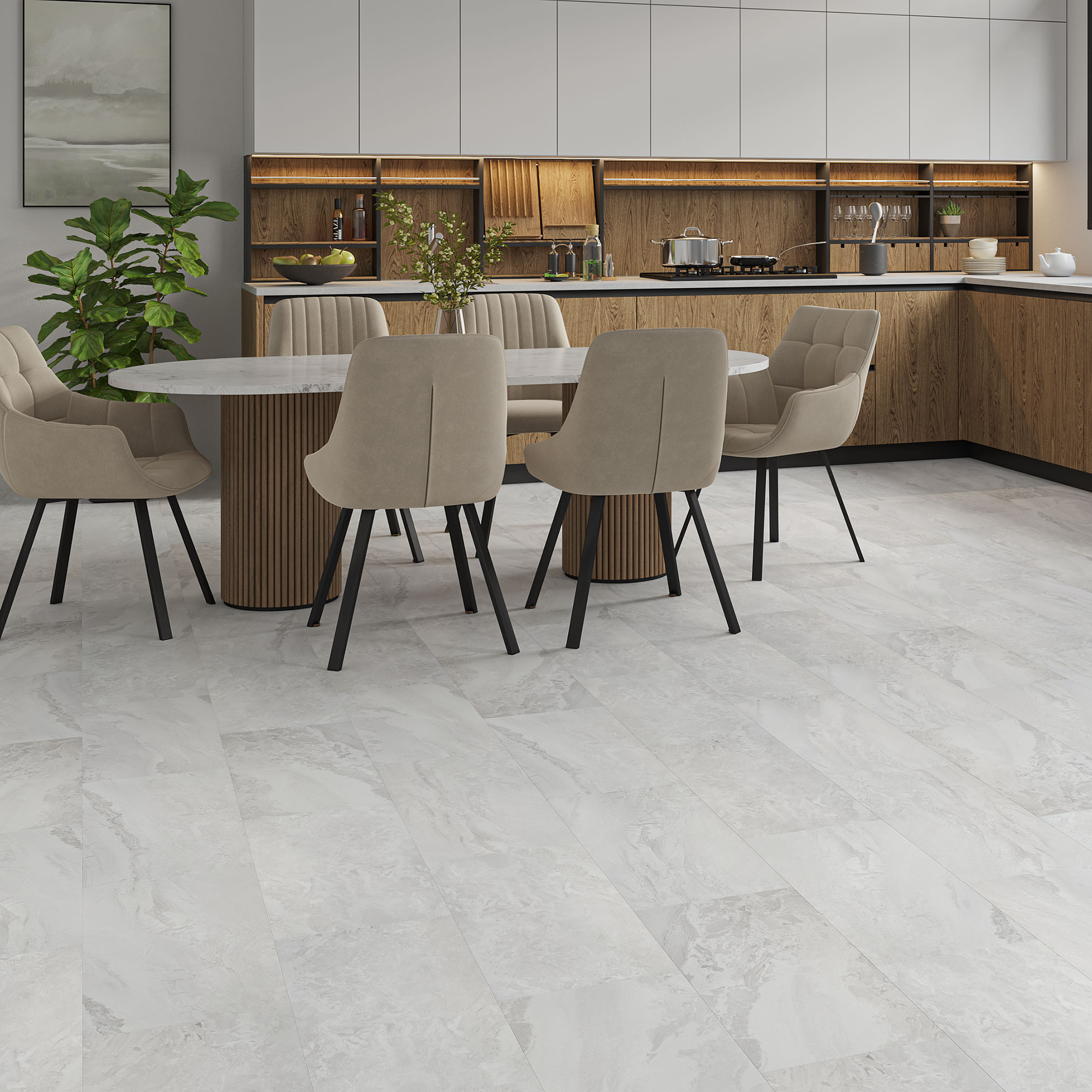 Luxury Flooring Grey Stone Tile Effect 2mm Glue Down LVT Luxury Vinyl Flooring