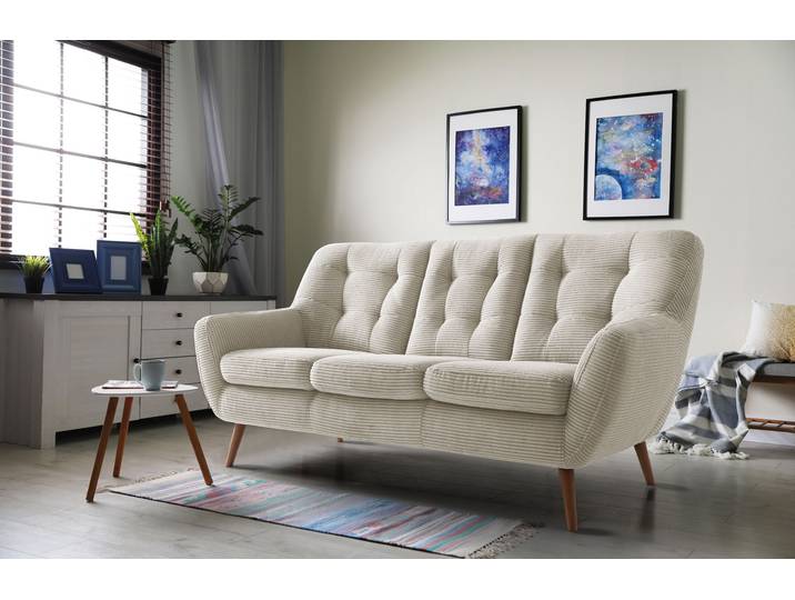 3-Sitzer EXXPO - SOFA FASHION Scandi, bequem, aufwendige Rückenpolsterung für mehr Sitzkomfort , beige, B:187cm H:92cm T:92cm, Sofas, 3-Sitzer, aktuelle Farben in hochwertigen Bezugsqualitäten, Holzfuss
