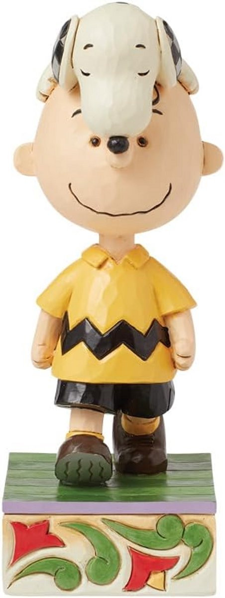 Jim Shore Peanuts Beeldje Snoopy op Hoofd van Charlie Brown voor volwassenen