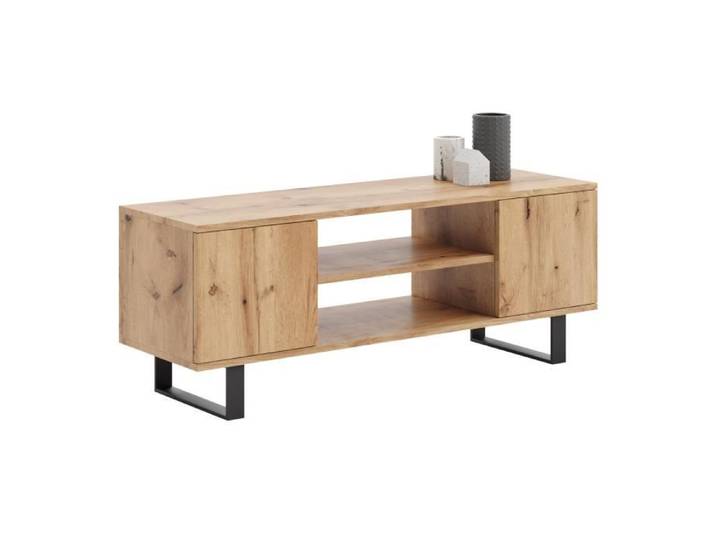 Meuble TV Focus 135 cm Armoire TV chêne doré pieds métal loft
