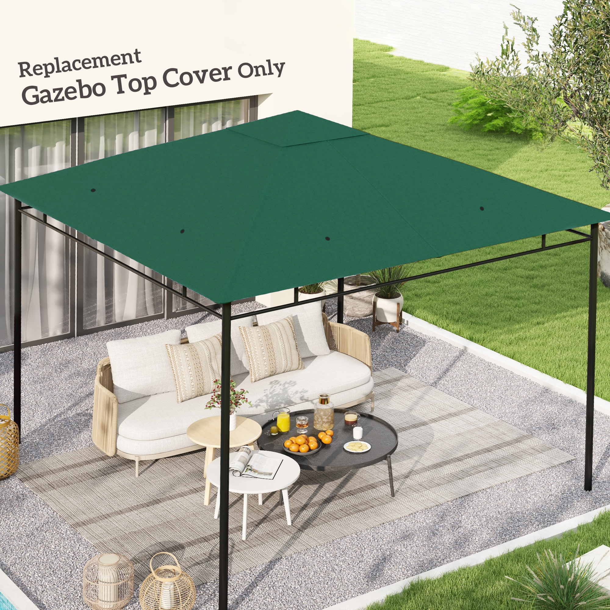 Outsunny Tetto di Ricambio 3x3m, Telo Sostitutivo per Gazebo da Giardino in Poliestere con Foro di Ventilazione, Verde Aosom