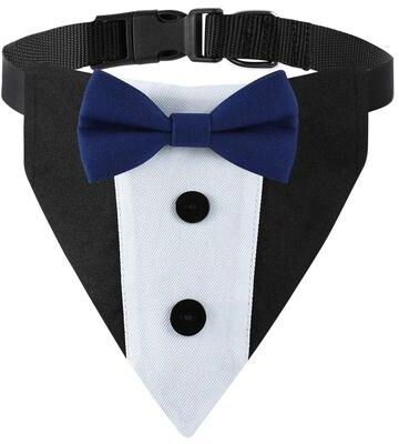 Uplift Essentials Tuxedo Wedding Bib Collar Adjustable Formal Bow Tie Bandana For Dogs & Cats blue s