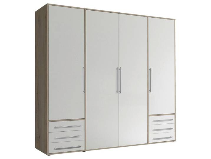 Drehtürenschrank mit Laden 206cm Lyss Weiß/Eiche Dekor