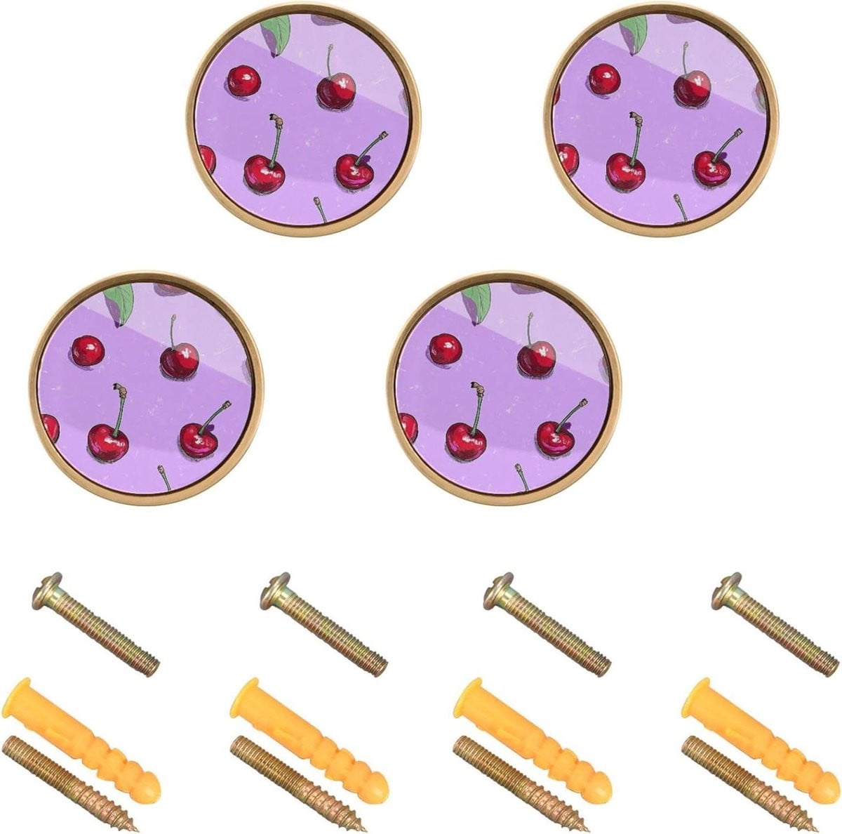 Set van 4 paarse kastknoppen met fruit design van zinklegering