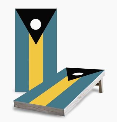 Skip's Garage Bahamas Flag Cornhole Boards