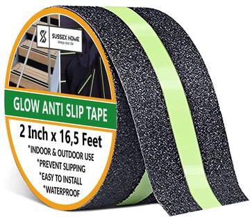 Sussexhome Non-Slip Glow In The Dark Tape - Heavy Duty Grip Tape For Stairs - Waterproof Safety Anti Slip Tape For Staircase, Dark Areas