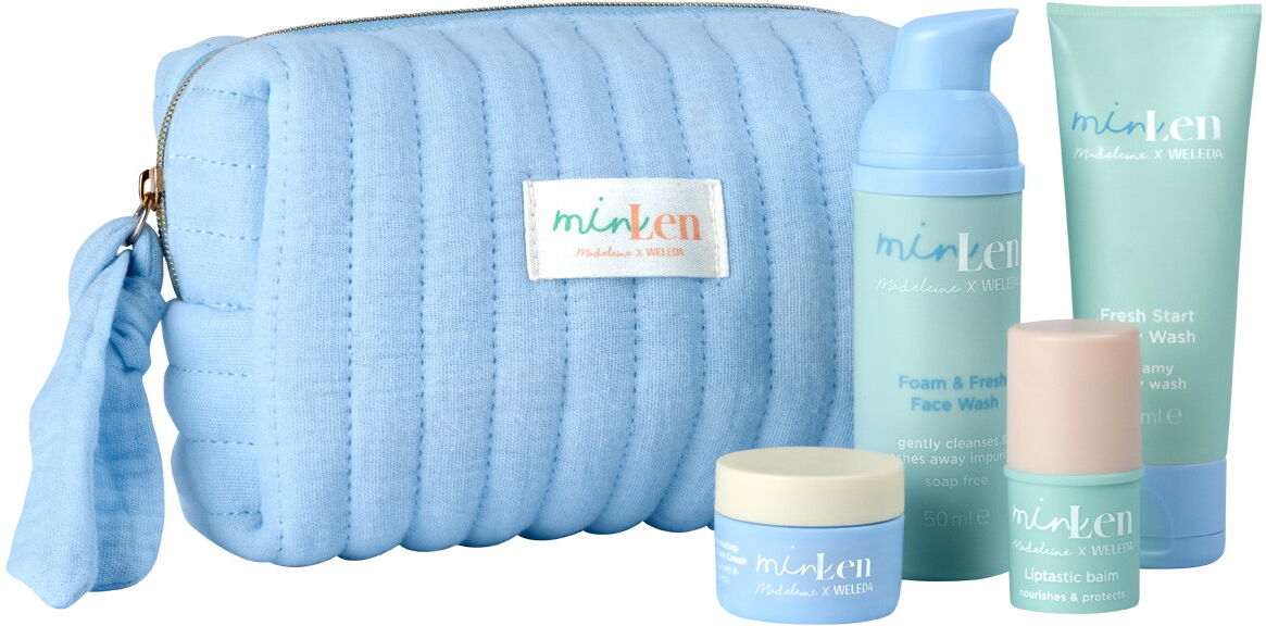 minLen Madeleine x Weleda Hydramazing Heroes Set (Face Wash 50ml + Cream 10ml + Body Wash 30ml + Balm 3,5g + Kosmetiktäschchen)
