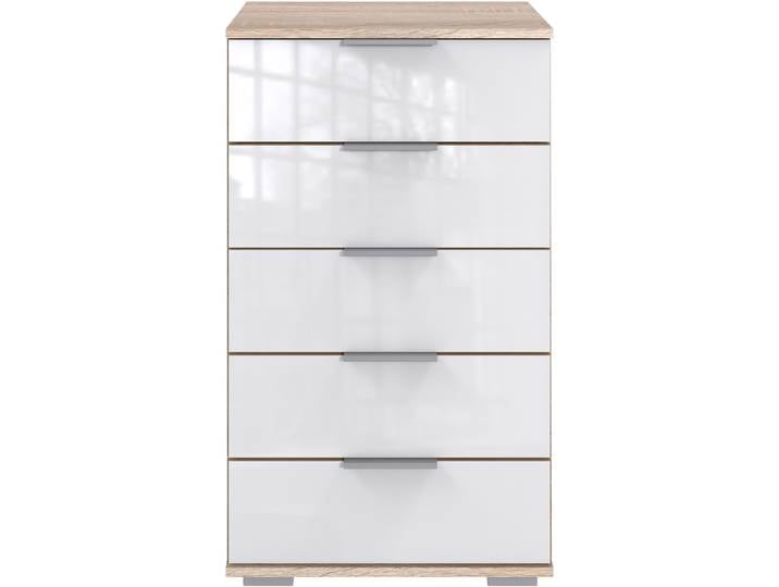 Schubkastenkommode, Braun & Weiß, 49x102x41 cm, Glasfront, 5 Schubladen, Landhaus, Wimex