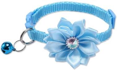 Inspire Select Adjustable Floral Bow Pet Collar With Bell Cute Flower Bowknot Neckband For Cats & Small Dogs sky Blue