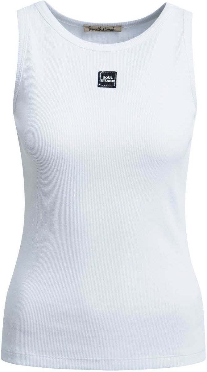 Ripptanktop SMITH & SOUL, Damen, Gr. S, weiss (weiß), Feinripp, Obermaterial: 100% Baumwolle, clean, unifarben, schmal normal, Rundhals, Tops Ripptanktop, mit Logopatch weiß S