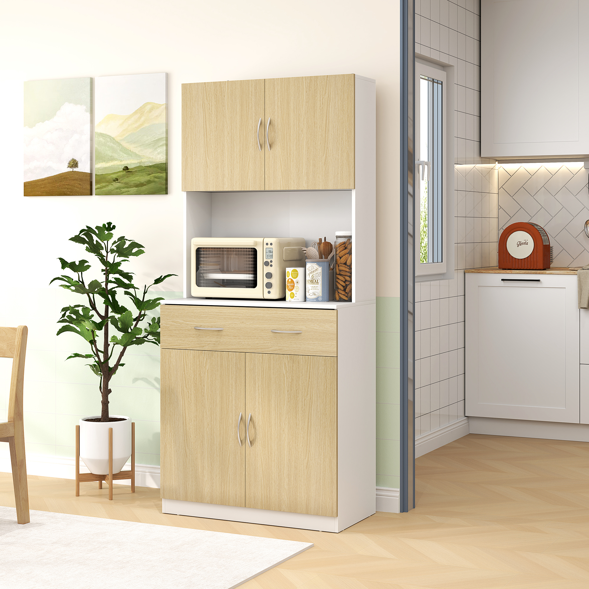 Homcom Credenza Cucina con Armadietti a 2 Ante e Cassetto, 80x40x180cm, Colore Legno